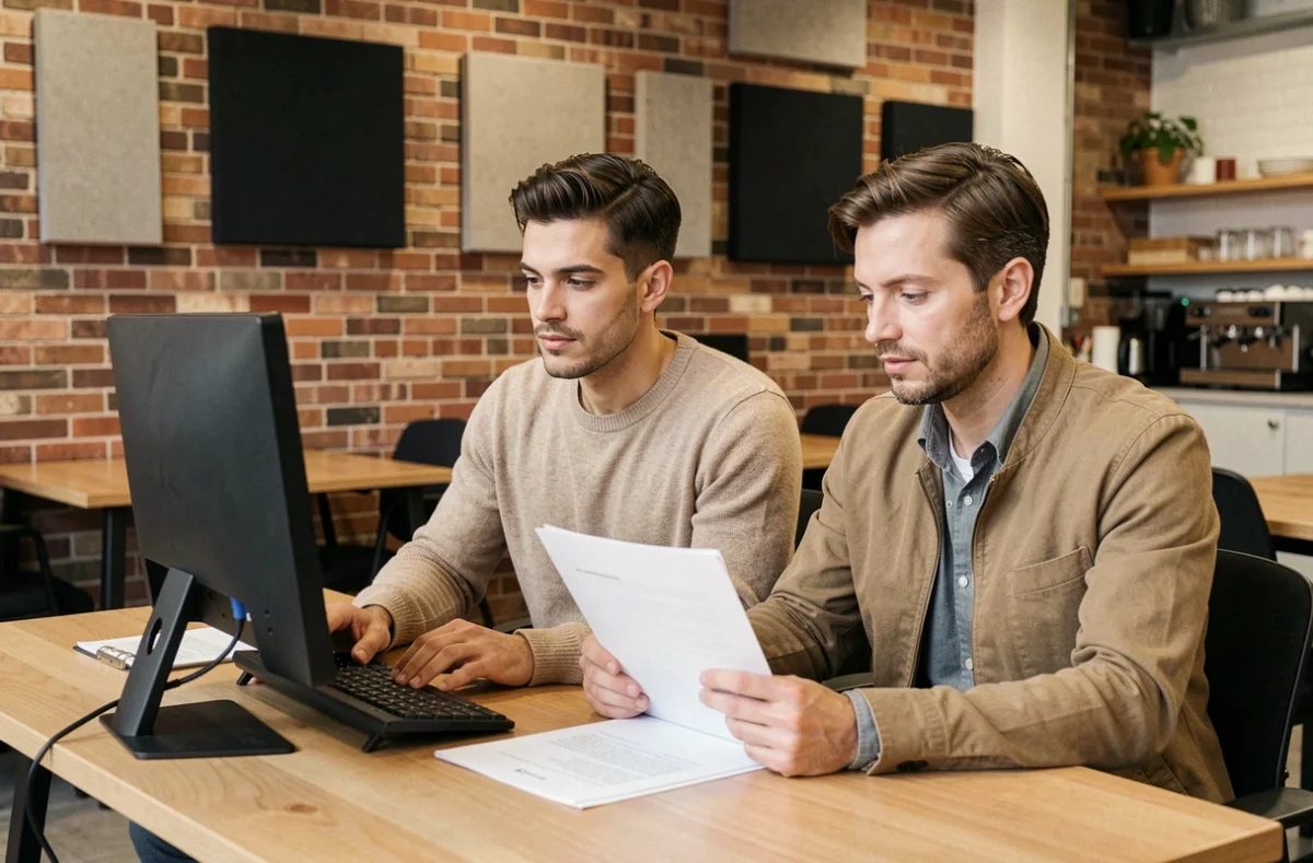 Deux collègues travaillant côte à côte dans un espace de coworking illustrant le travail hybride
