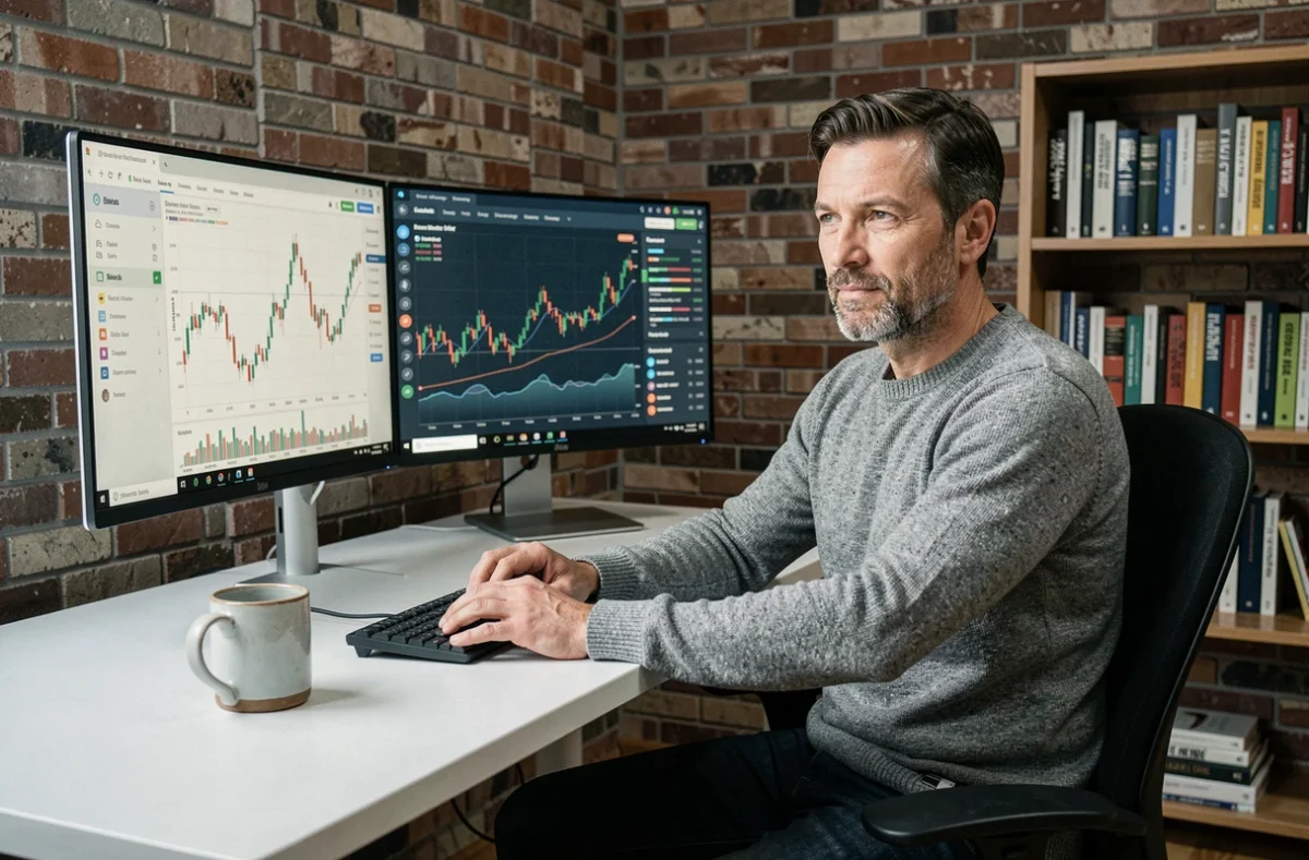 Investisseur particulier consultant un tableau de bord de portefeuille diversifié avec différentes classes d'actifs