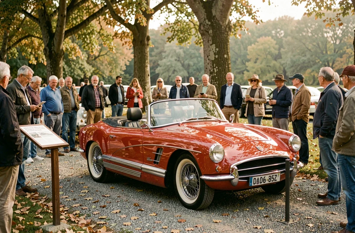 Cabriolet classique des années 1960 exposé lors d'un rassemblement de voitures de collection en plein air
